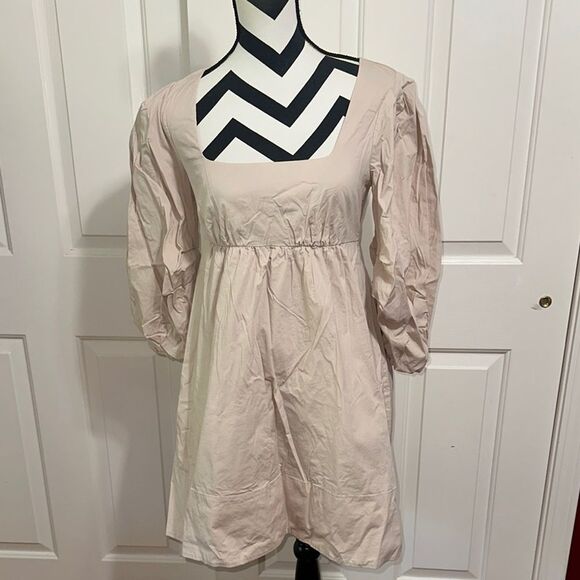 STAUD Tan Sophie Puff Sleeve Mini Dress - Picture 1 of 6